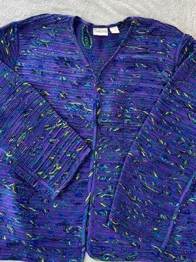 Chico's Lightweight Textured Open Front Paisley Cardigan Artsy 100% Silk EUC